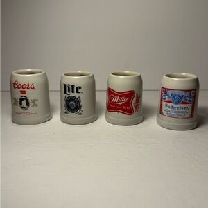 Set of 4 Beer Mug Style Shot Glasses - Miller High Life, Miller Lite, Coors, Bud